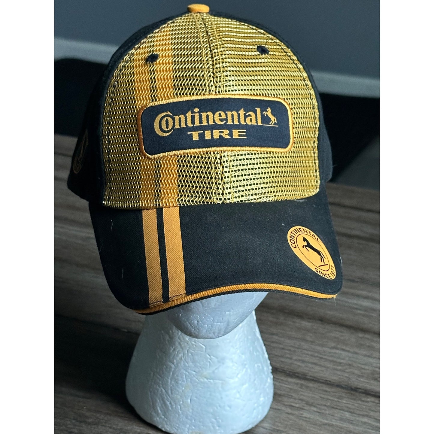 Continental Tire Yellow & Black Mesh Trucker Hat Horse logo Adjustable Cap