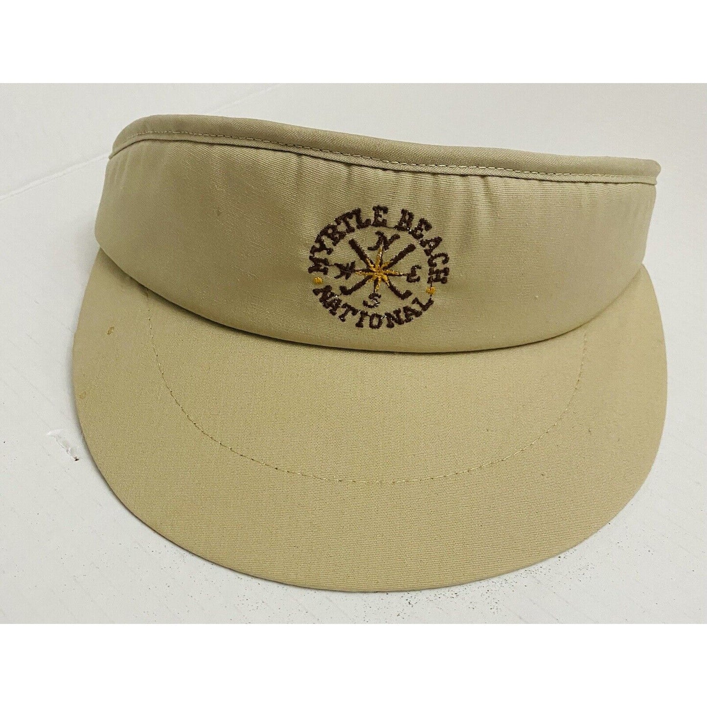 Myrtle Beach National Golf Visor Compass Logo Tan Hat Derby Cap