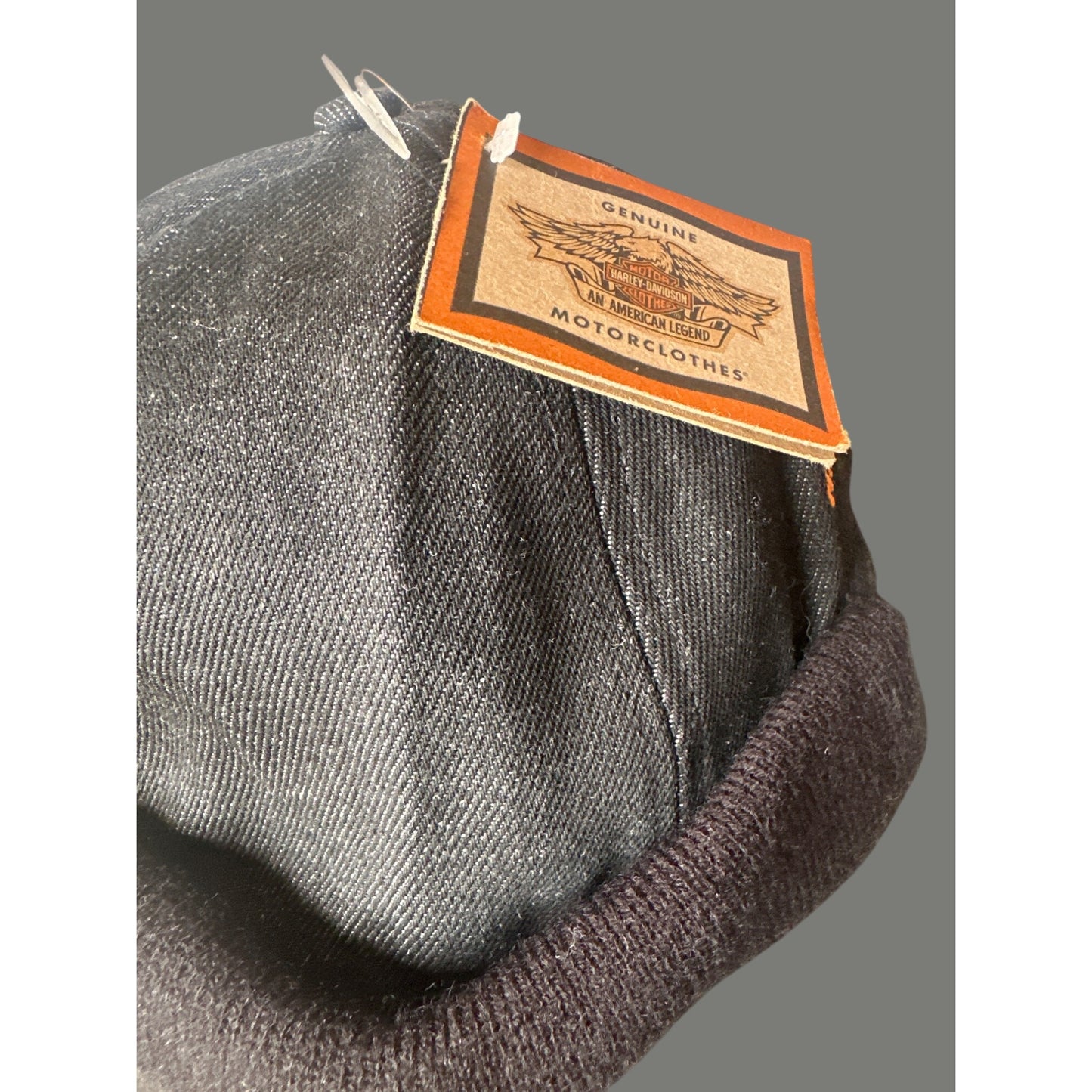 Harley-Davidson Black Denim Wool Motorcycle skull Cap beanie "Ride" adjustable
