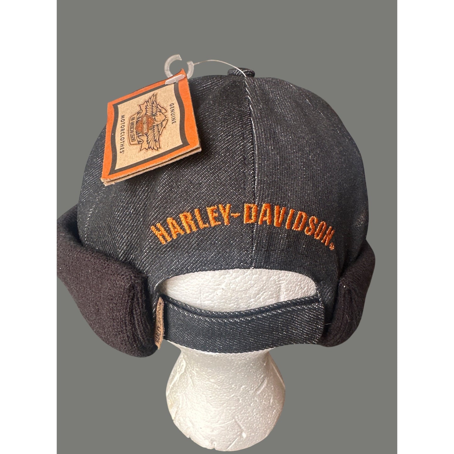 Harley-Davidson Black Denim Wool Motorcycle skull Cap beanie "Ride" adjustable