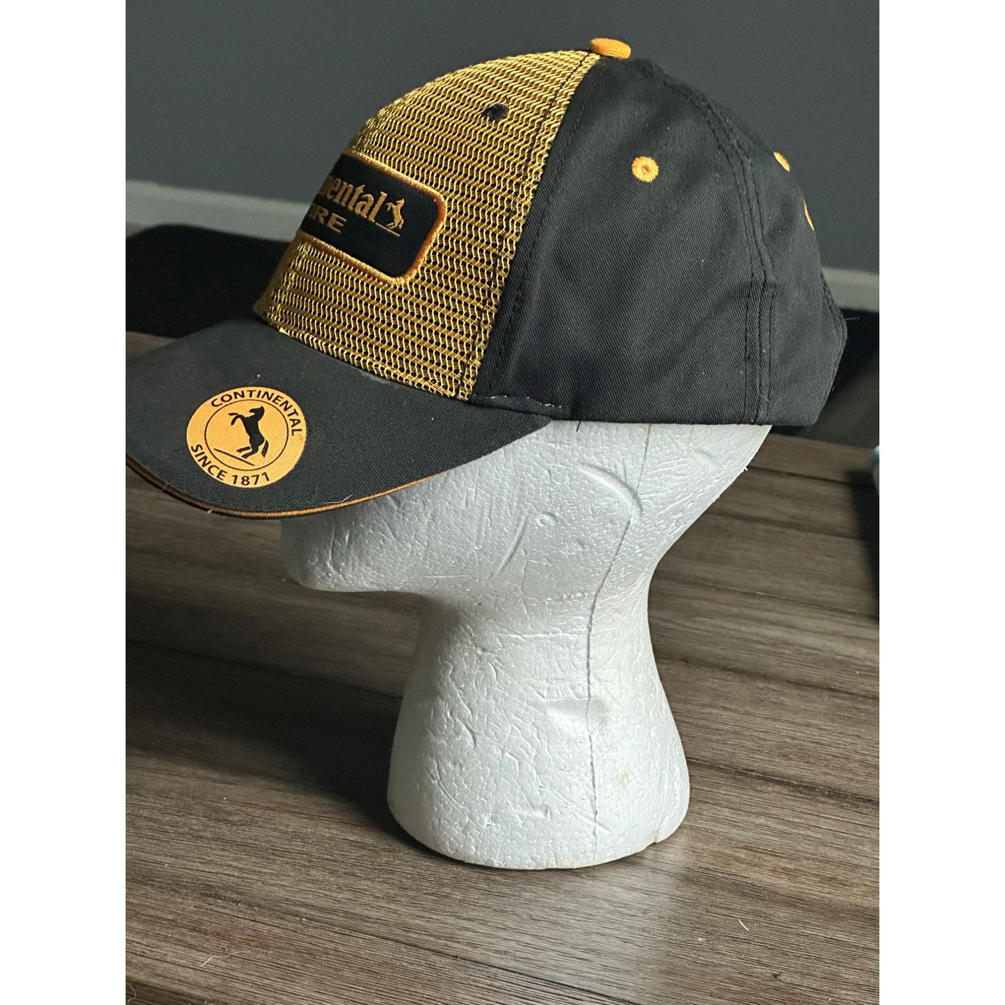 Continental Tire Yellow & Black Mesh Trucker Hat Horse logo Adjustable Cap