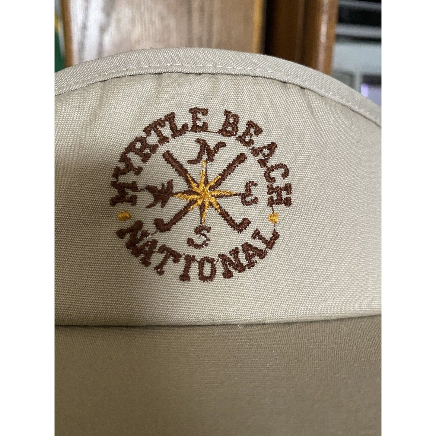 Myrtle Beach National Golf Visor Compass Logo Tan Hat Derby Cap