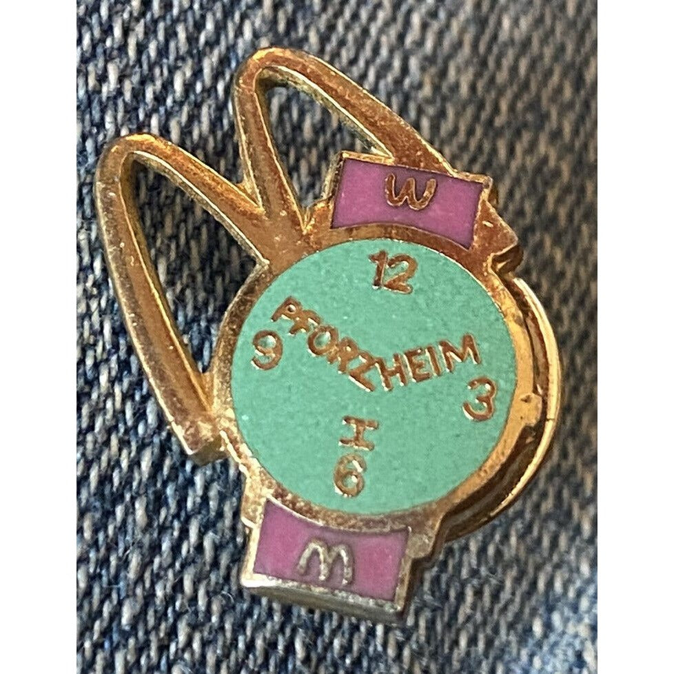 McDonald’s Pforzheim Advertising Enamel Watch Shaped Pin Lapel Hat Germany (B)