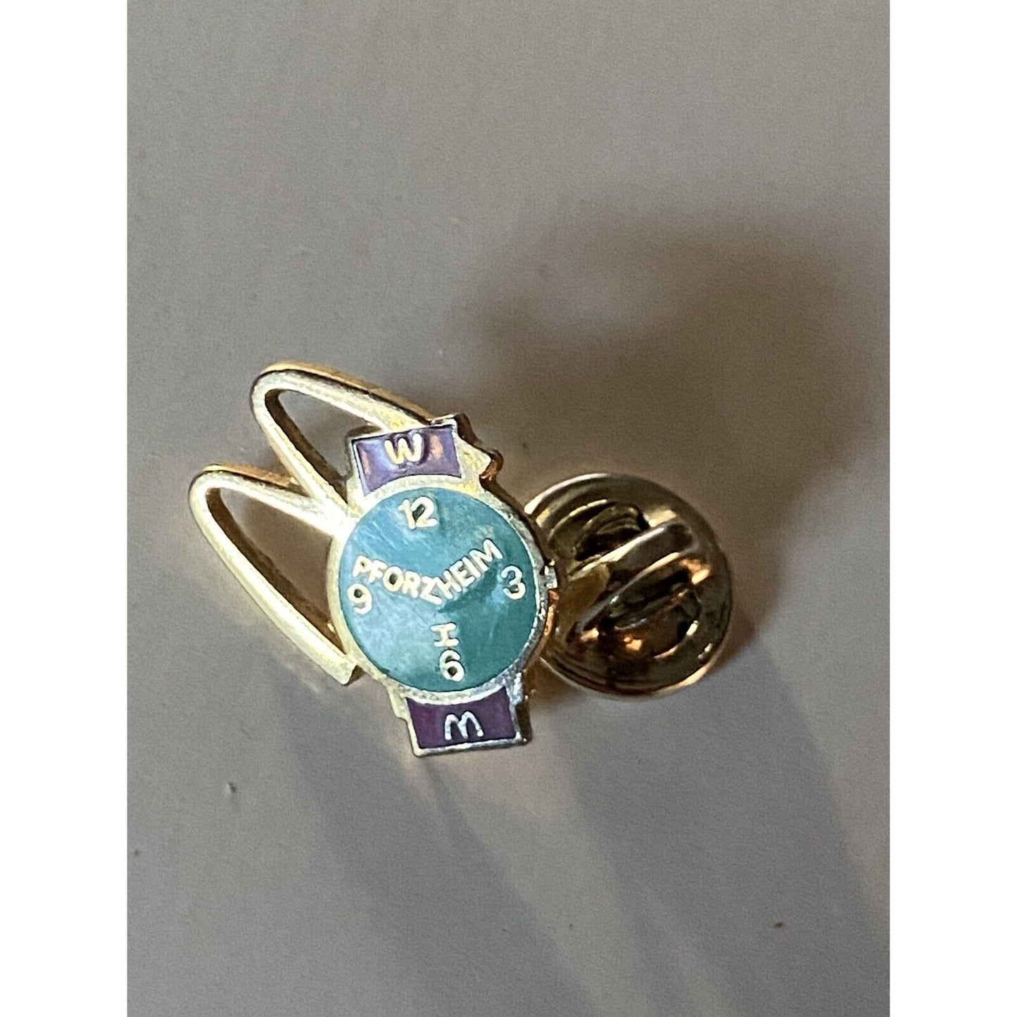 McDonald’s Pforzheim Advertising Enamel Watch Shaped Pin Lapel Hat Germany (B)