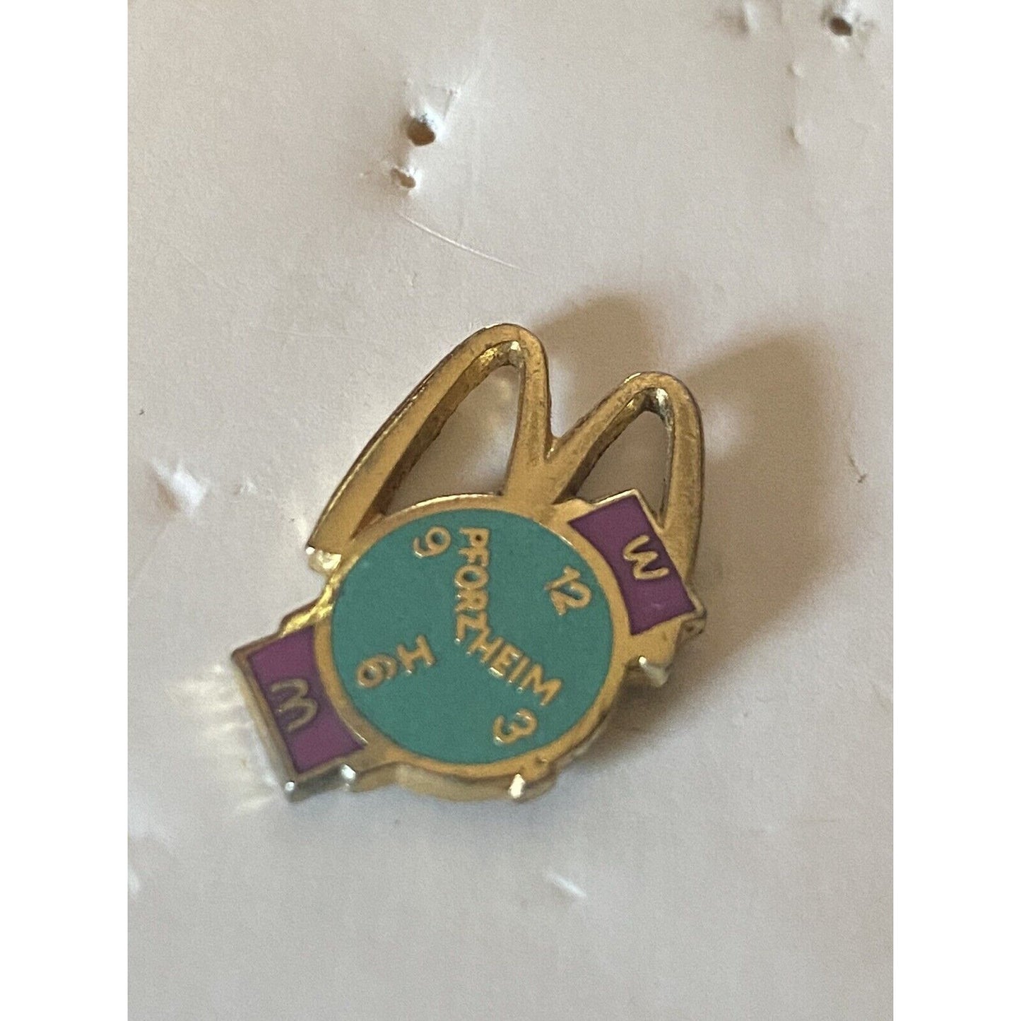 McDonald’s Pforzheim Advertising Enamel Watch Shaped Pin Lapel Hat Germany (B)