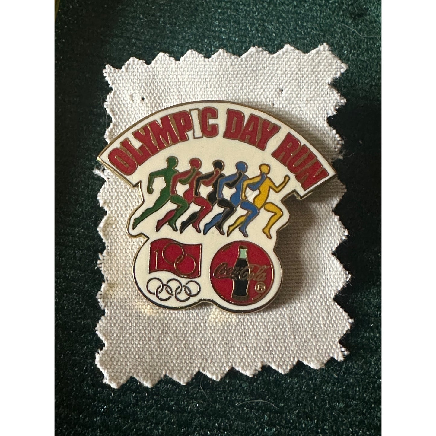 Olympic Day Run Lapel Pin - Coca Cola & Olympic Logos - Multicolor Runners 100