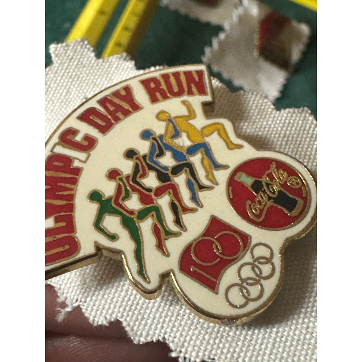 Olympic Day Run Lapel Pin - Coca Cola & Olympic Logos - Multicolor Runners 100