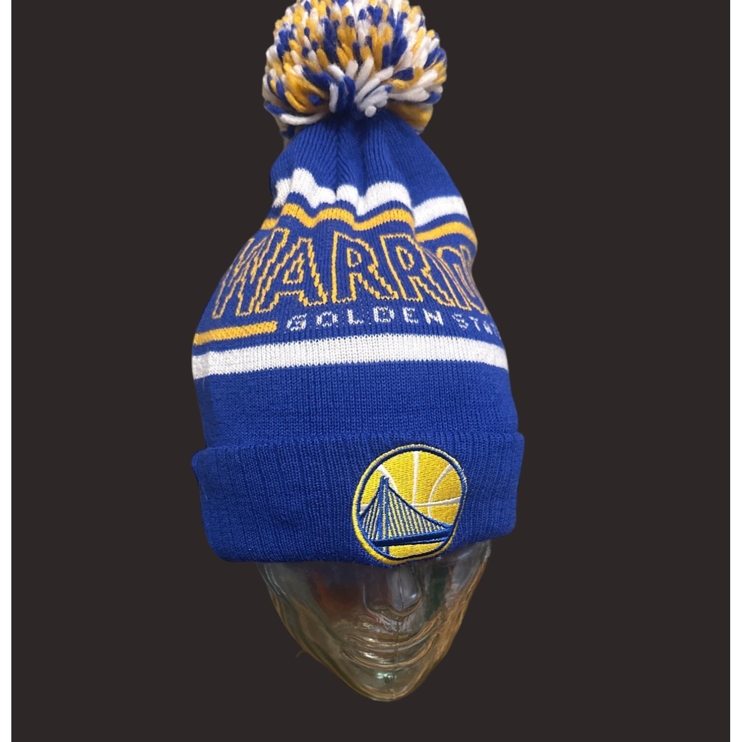 Golden State Warriors Beanie Adidas Hardwood Classics Pom Knit Hat Blue & Yellow