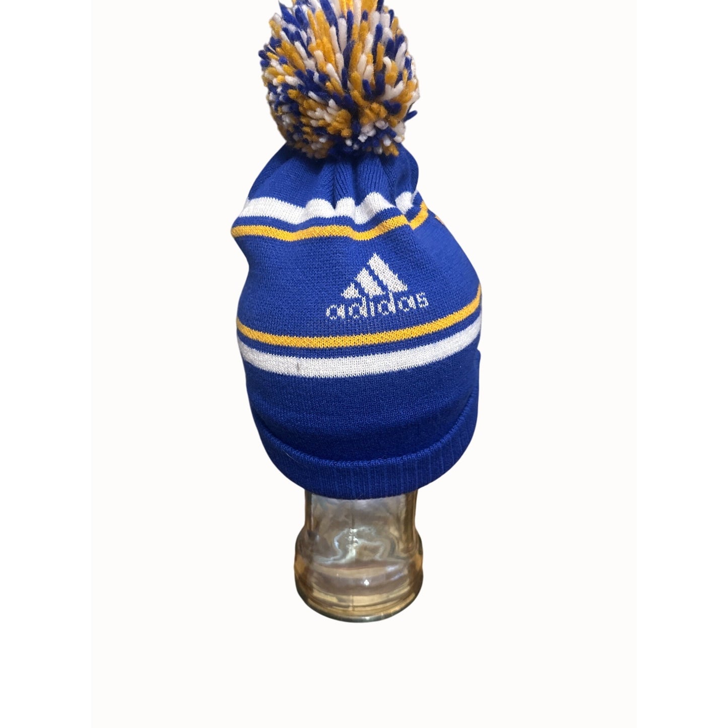Golden State Warriors Beanie Adidas Hardwood Classics Pom Knit Hat Blue & Yellow