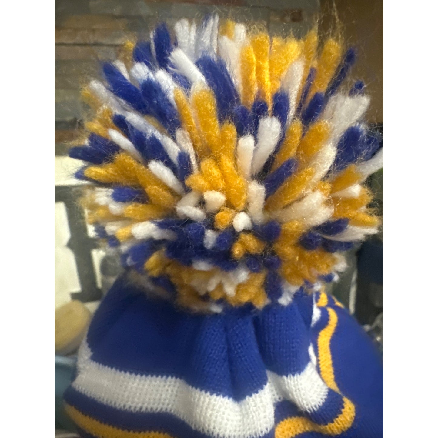 Golden State Warriors Beanie Adidas Hardwood Classics Pom Knit Hat Blue & Yellow