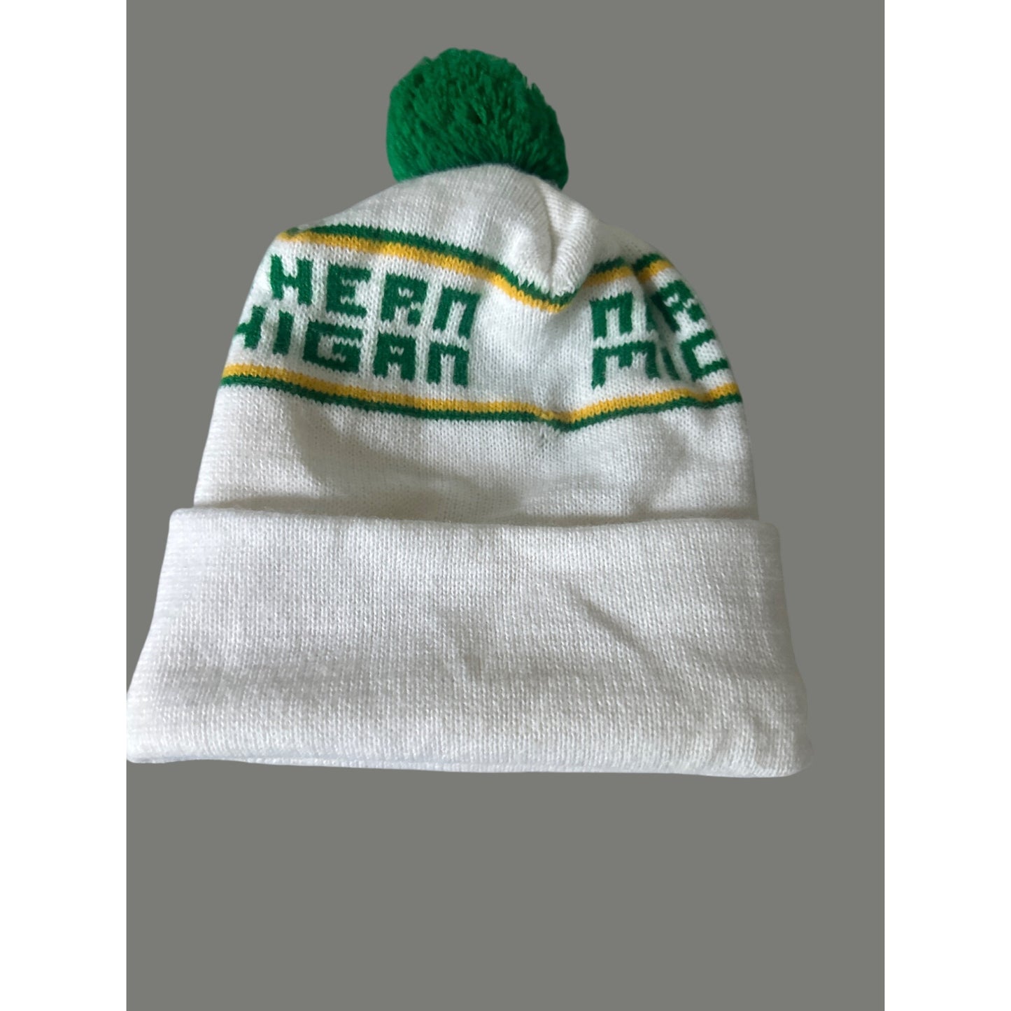 Northern Michigan Knit Beanie Adult Size With Green Pom
