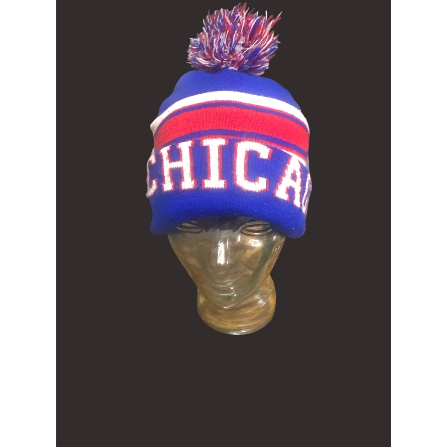 Chicago Cubs Knit Beanie Hat With Pom Blue/Red Striped Design Warm Winter Adult