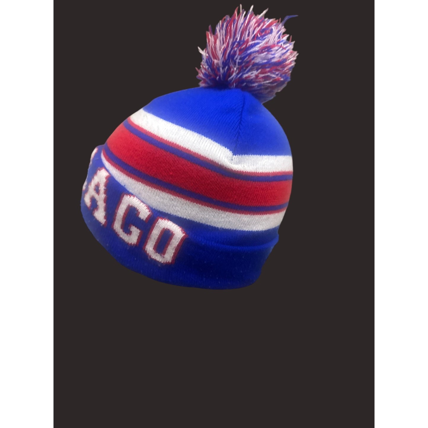 Chicago Cubs Knit Beanie Hat With Pom Blue/Red Striped Design Warm Winter Adult