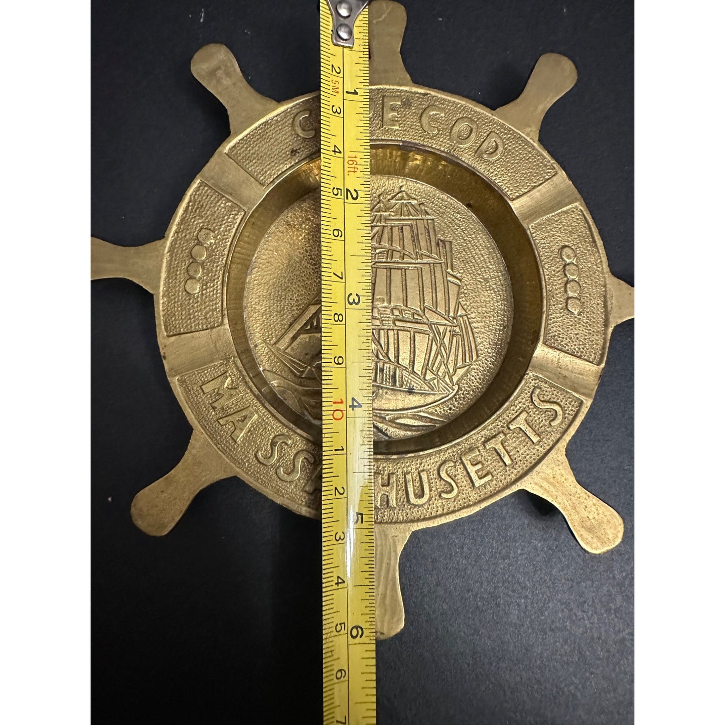 Brass Cape Cod Massachusetts Ship Wheel Ashtray Nautical Decor Maritime 7"