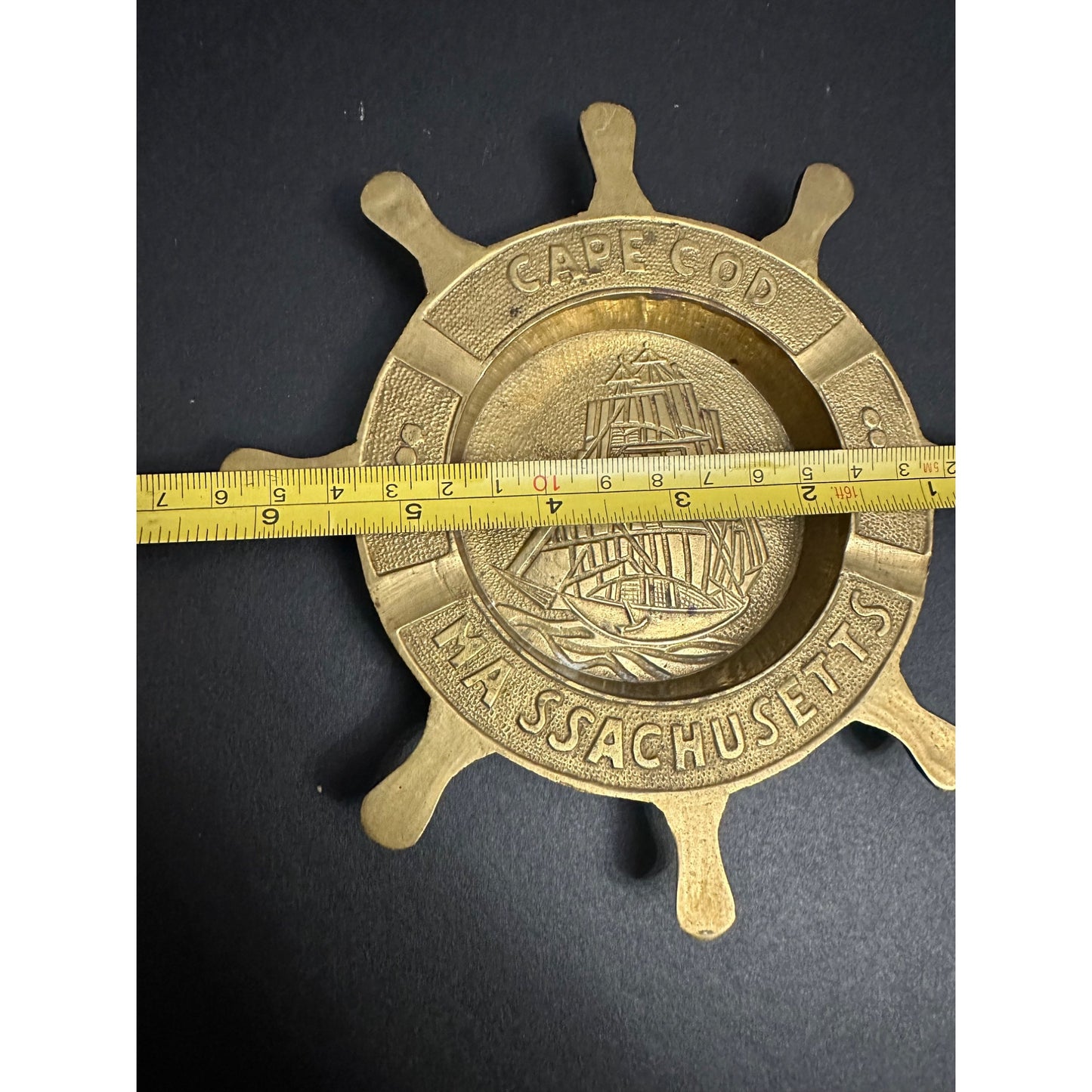 Brass Cape Cod Massachusetts Ship Wheel Ashtray Nautical Decor Maritime 7"