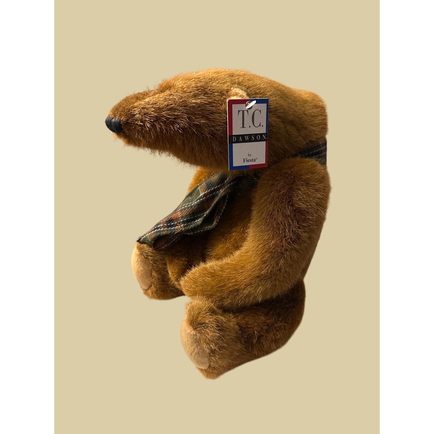 Samuel humpback Teddy Bear with Plaid Scarf T.C. Dawson By Fiesta Plush TAG