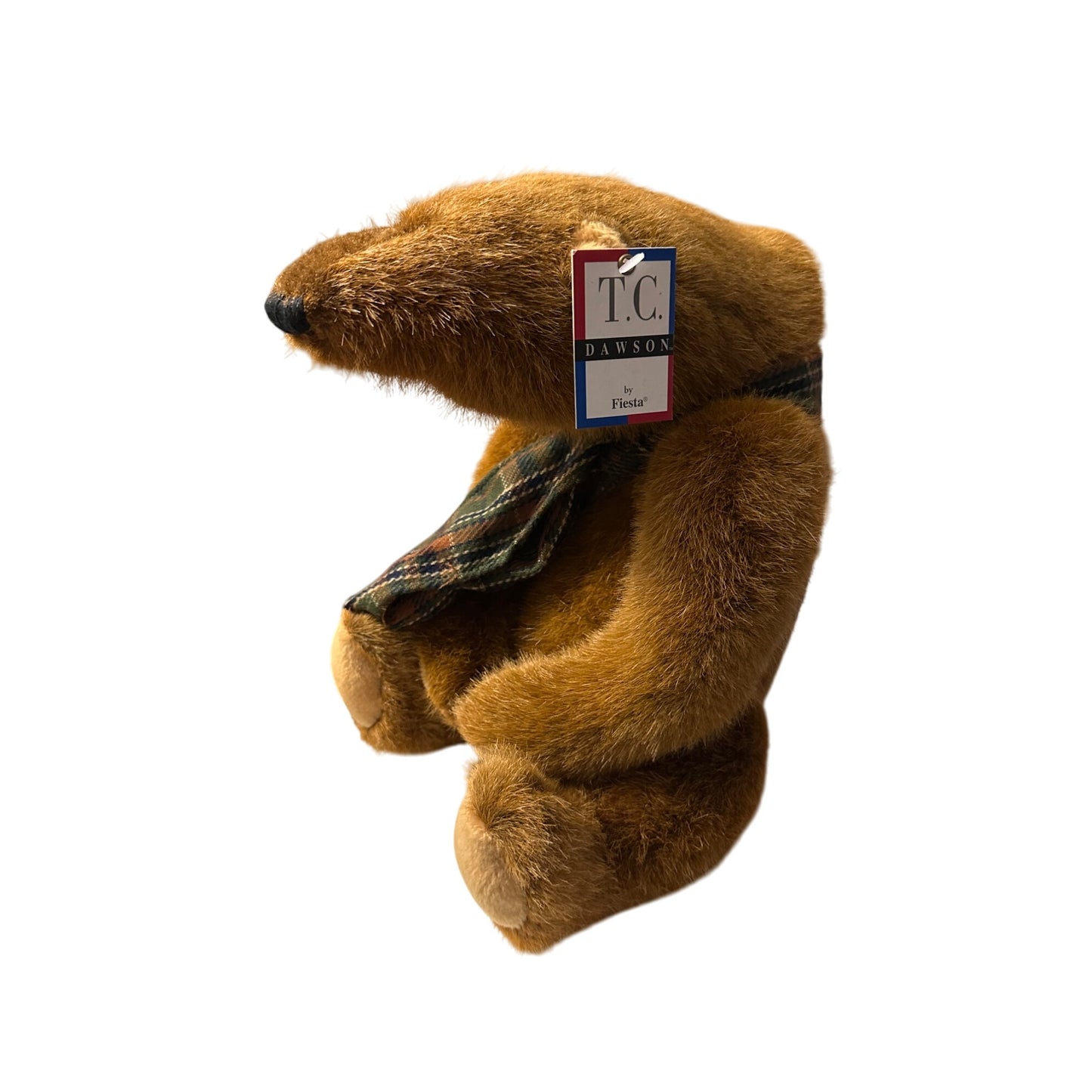 Samuel humpback Teddy Bear with Plaid Scarf T.C. Dawson By Fiesta Plush TAG
