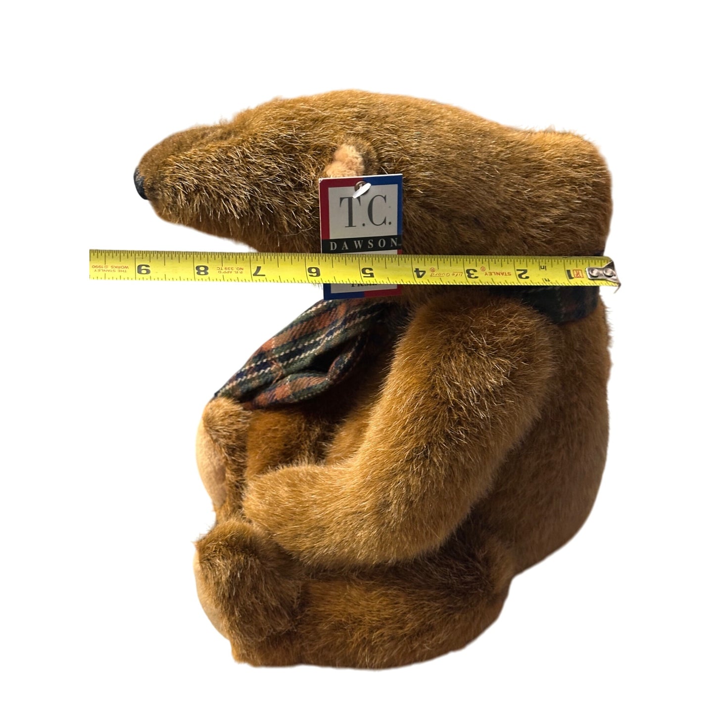 Samuel humpback Teddy Bear with Plaid Scarf T.C. Dawson By Fiesta Plush TAG