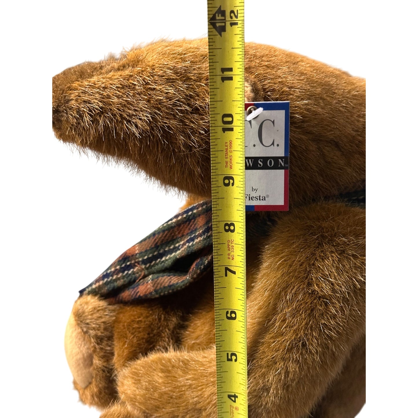Samuel humpback Teddy Bear with Plaid Scarf T.C. Dawson By Fiesta Plush TAG