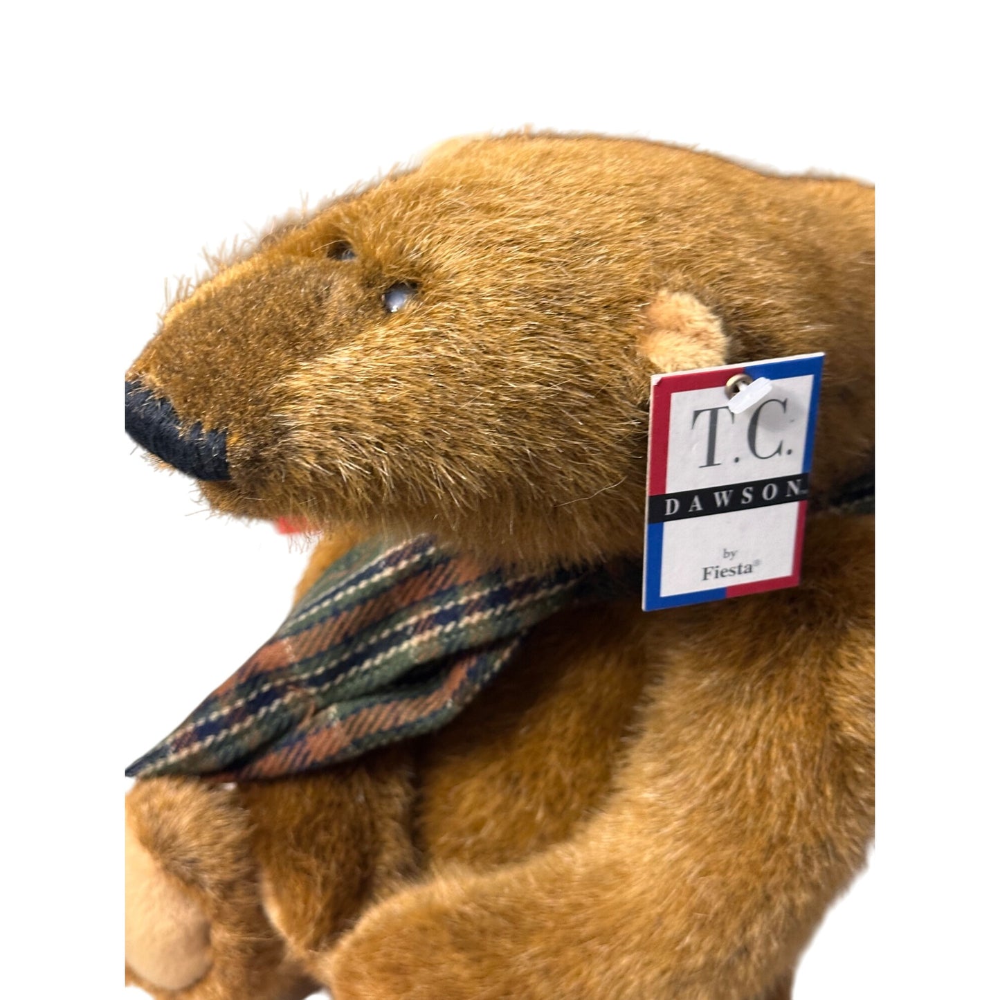 Samuel humpback Teddy Bear with Plaid Scarf T.C. Dawson By Fiesta Plush TAG