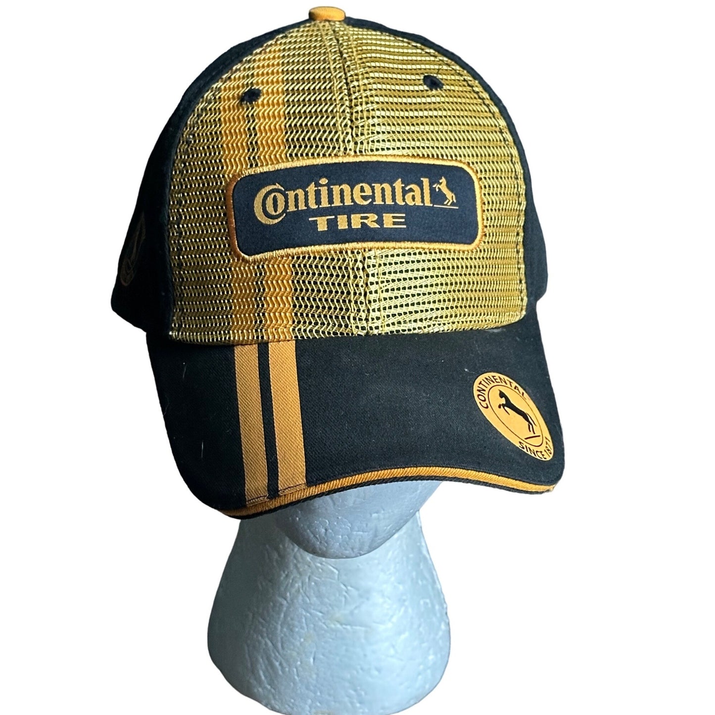 Continental Tire Yellow & Black Mesh Trucker Hat Horse logo Adjustable Cap