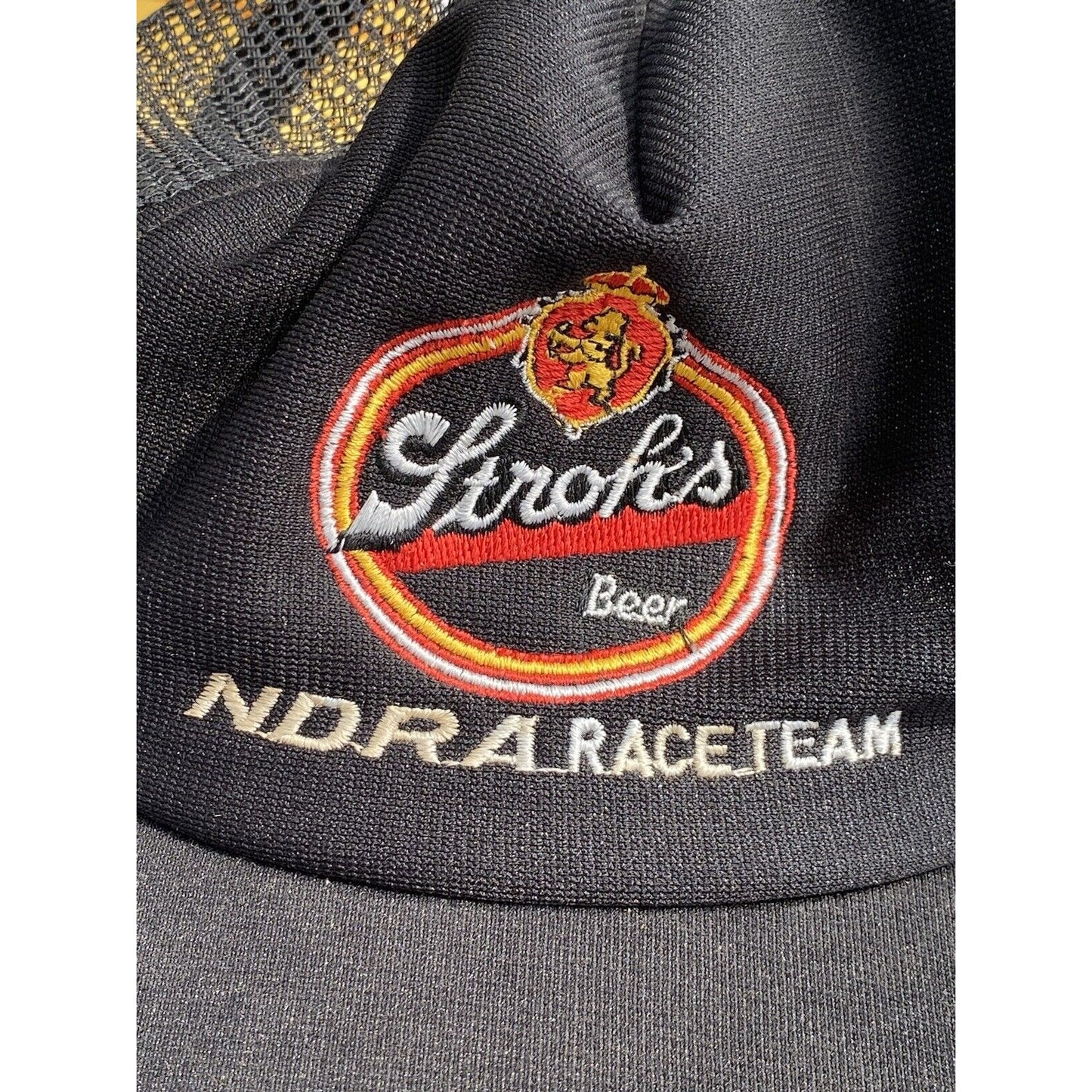 Stroh's NDRA Racing Team Beer Snapback Hat Cap Black Red Gold Mesh Trucker