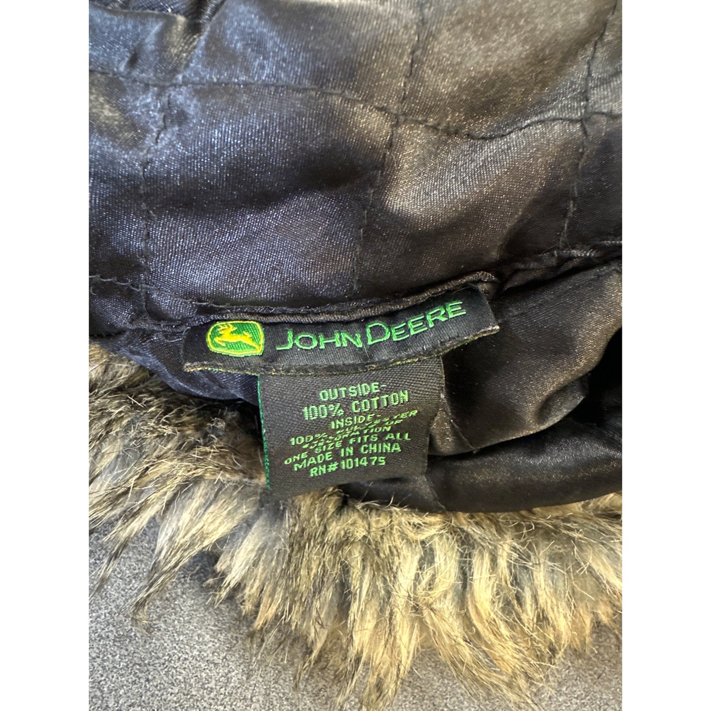 John Deere Green Trapper Hat With Faux Fur Lining & Ear Flaps