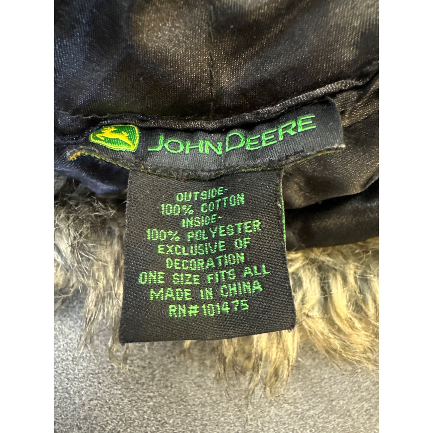 John Deere Green Trapper Hat With Faux Fur Lining & Ear Flaps