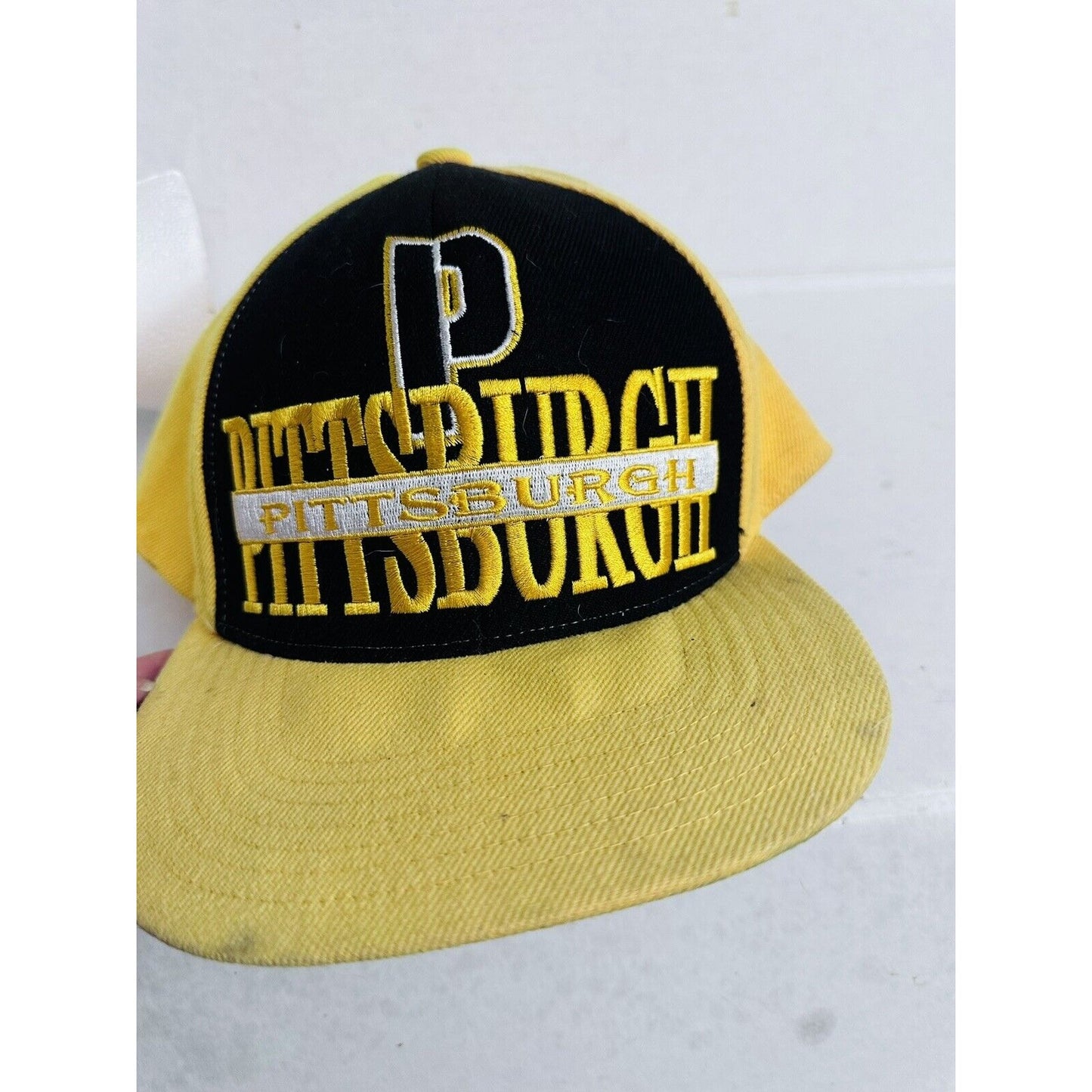 Pittsburgh Spellout Block Style SnapBack Hat Yellow Black
