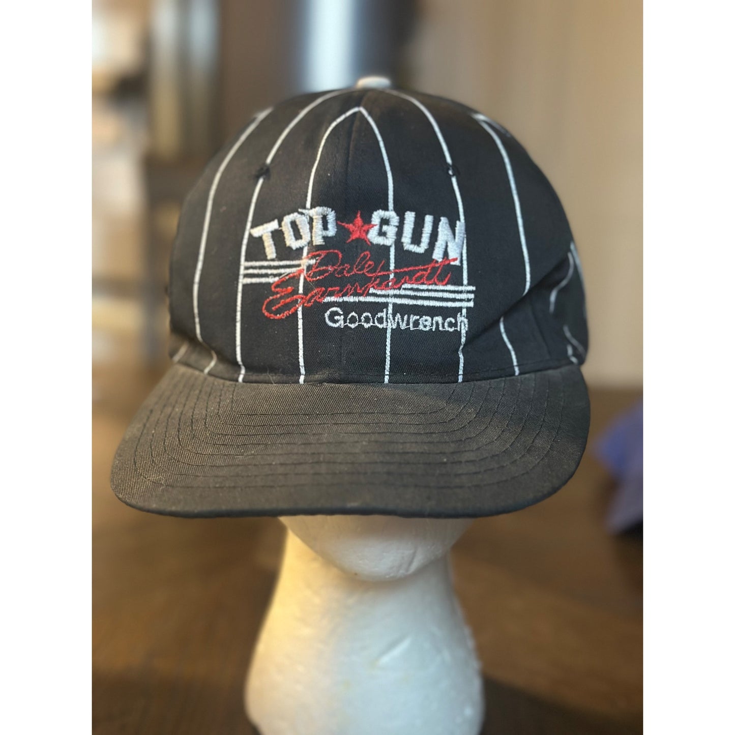 Dale Earnhardt Top Gun Snapback Hat Black White pinstripes NASCAR Racing Cap Nissin