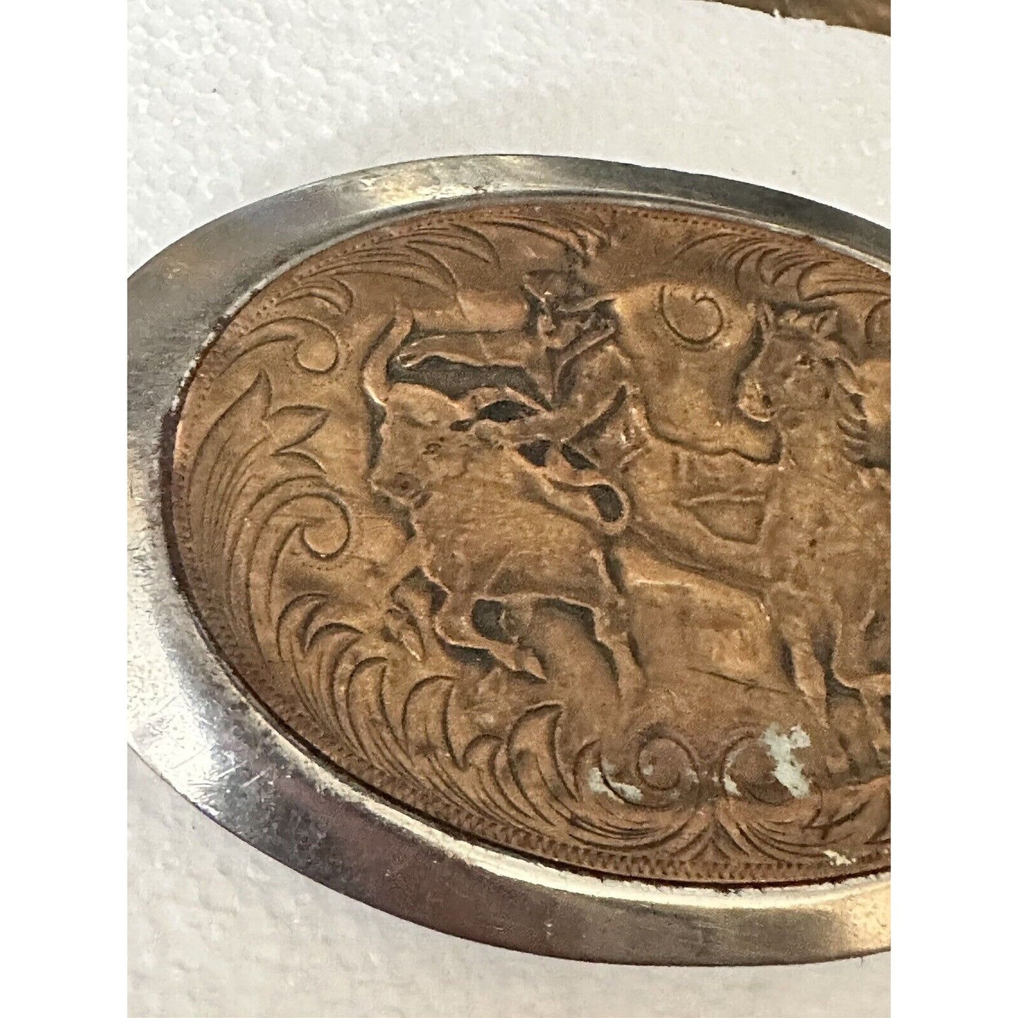 Calf Roper Belt Buckle Vintage Cowboy Western Rodeo Horse Bull Distressed