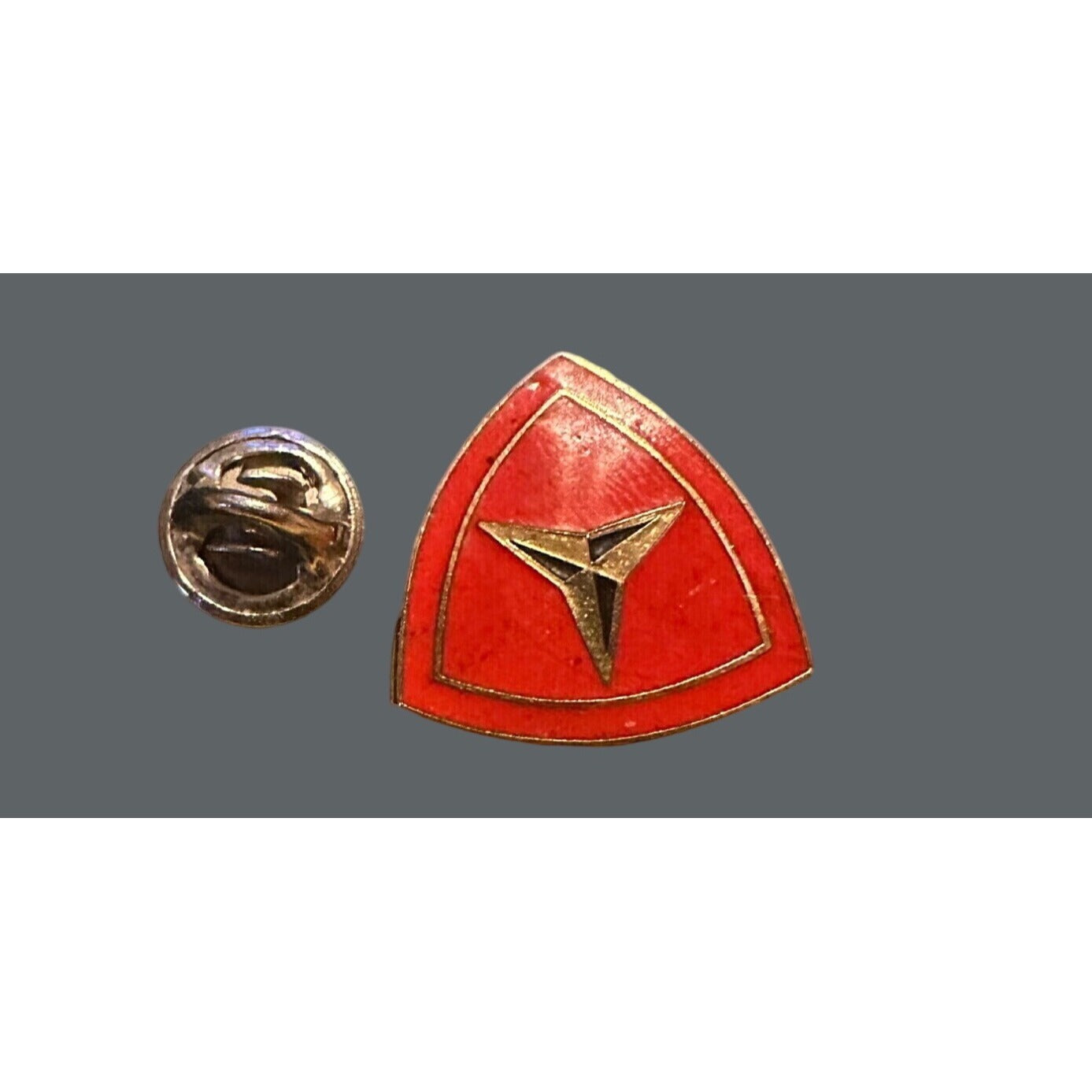 Vintage Military Triangular Red Enamel Lapel Pin With Gold Accents Marine 1 Inch