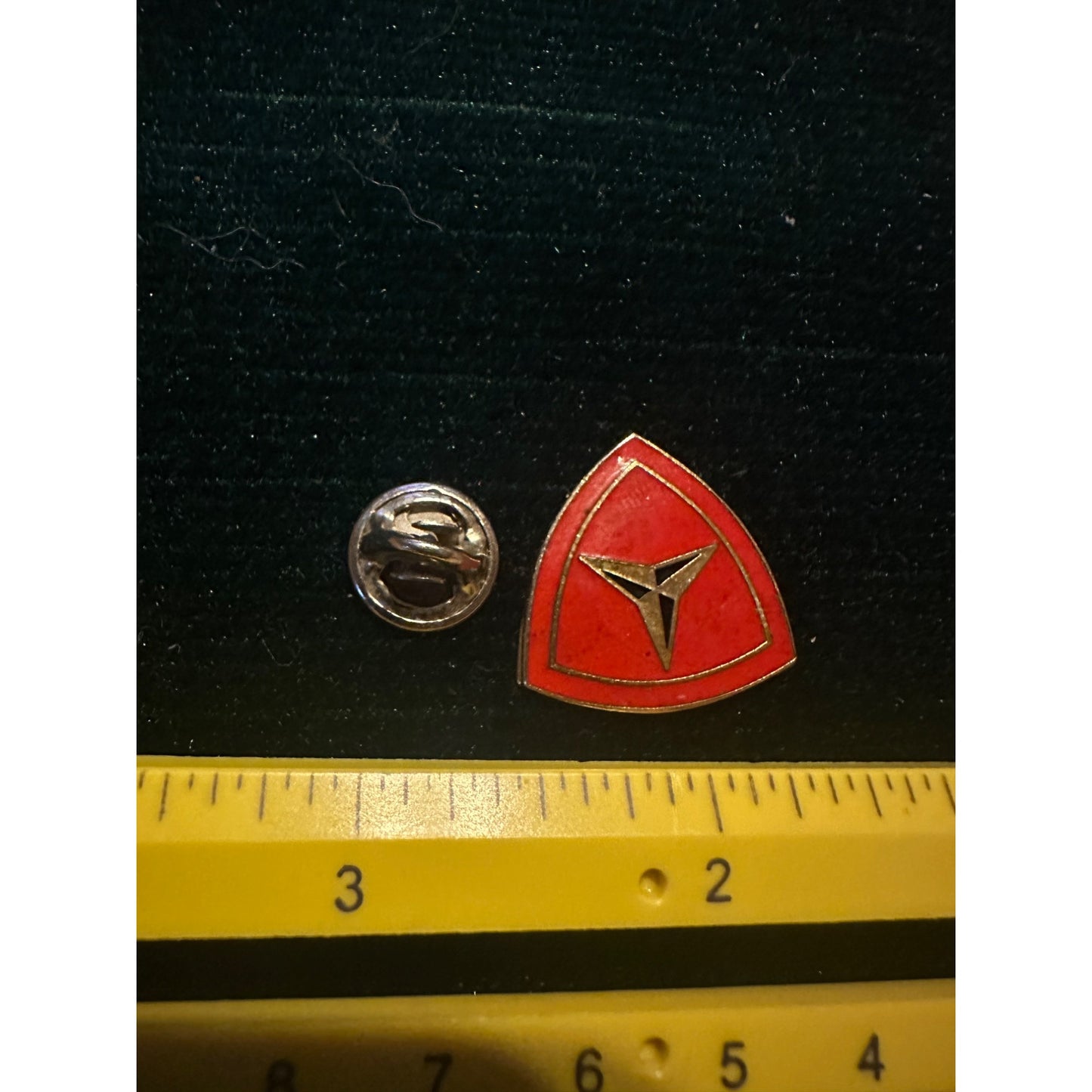 Vintage Military Triangular Red Enamel Lapel Pin With Gold Accents Marine 1 Inch
