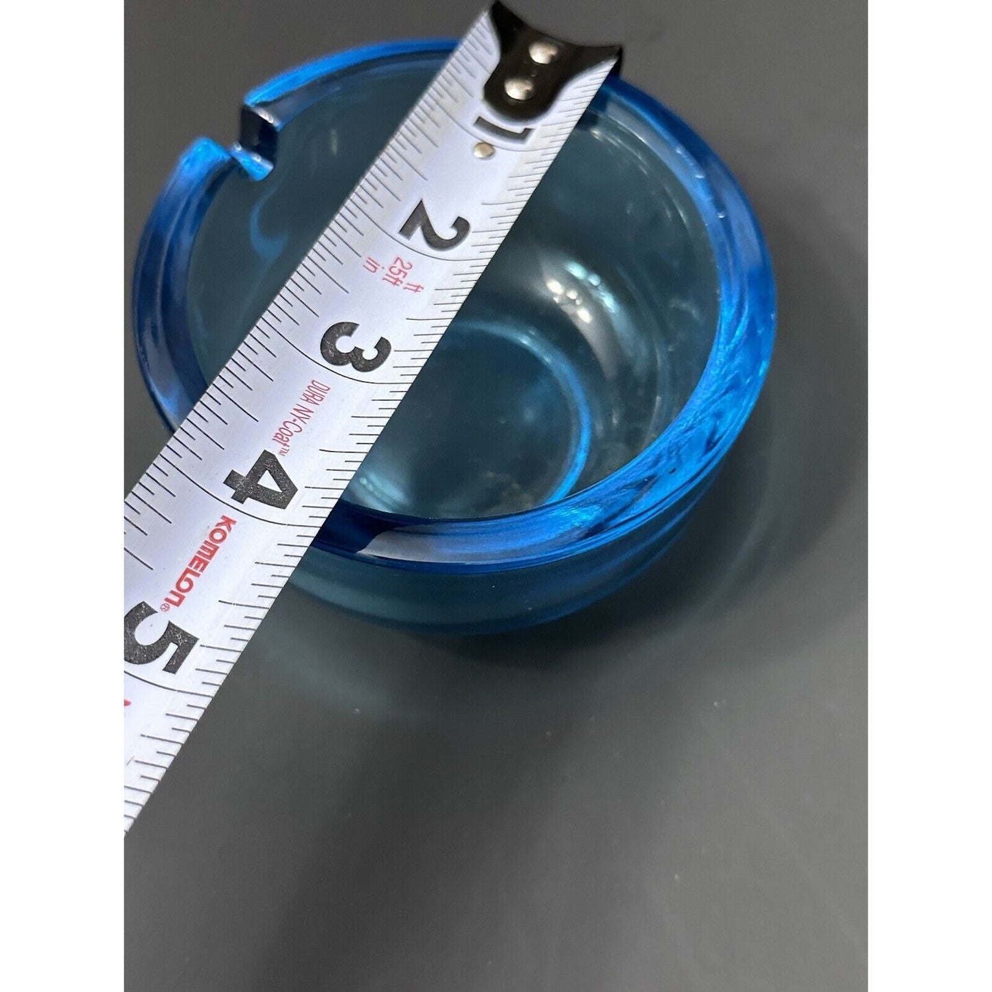 Viking Blue 2 Slot Glass Ashtray Colonial Blue Aqua 3.75" MCM Mid Century