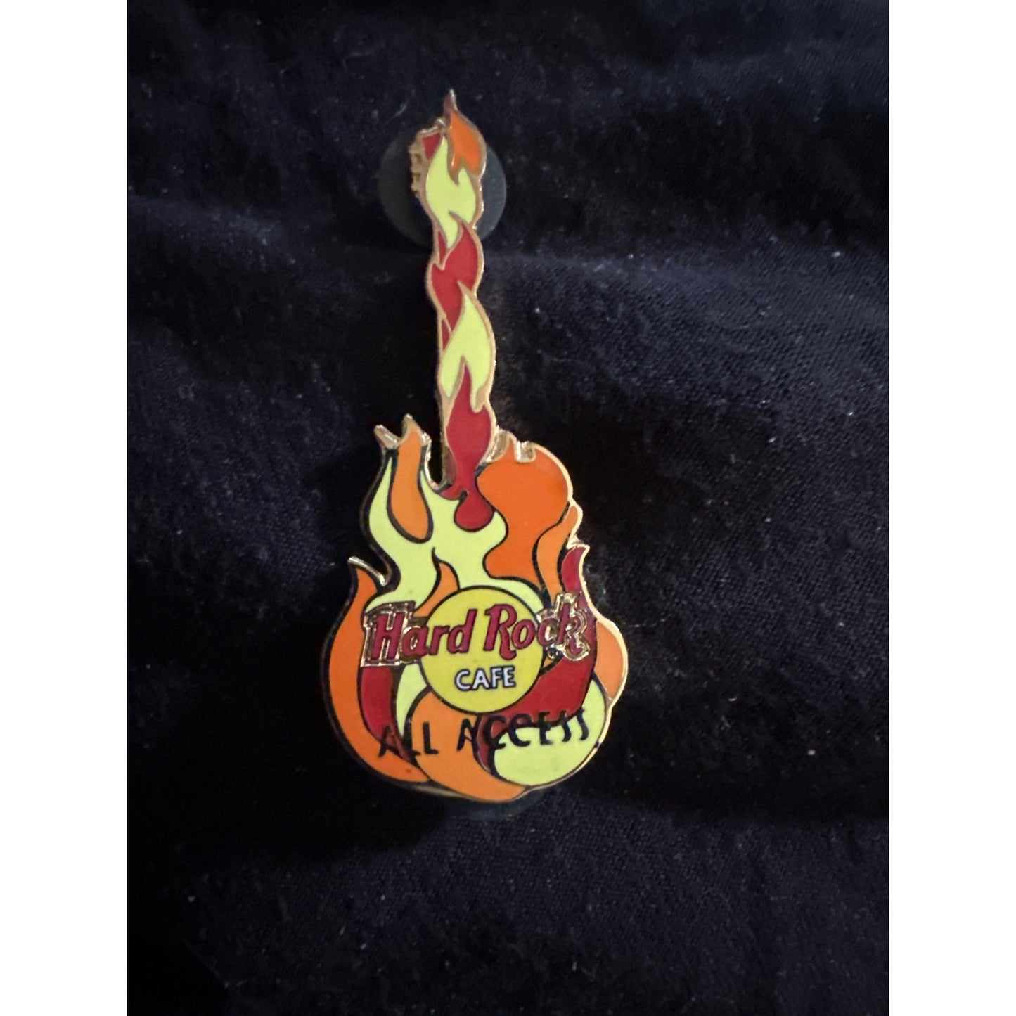 Hard Rock Cafe All Access Guitar Pin Red & Yellow Flames Collectible