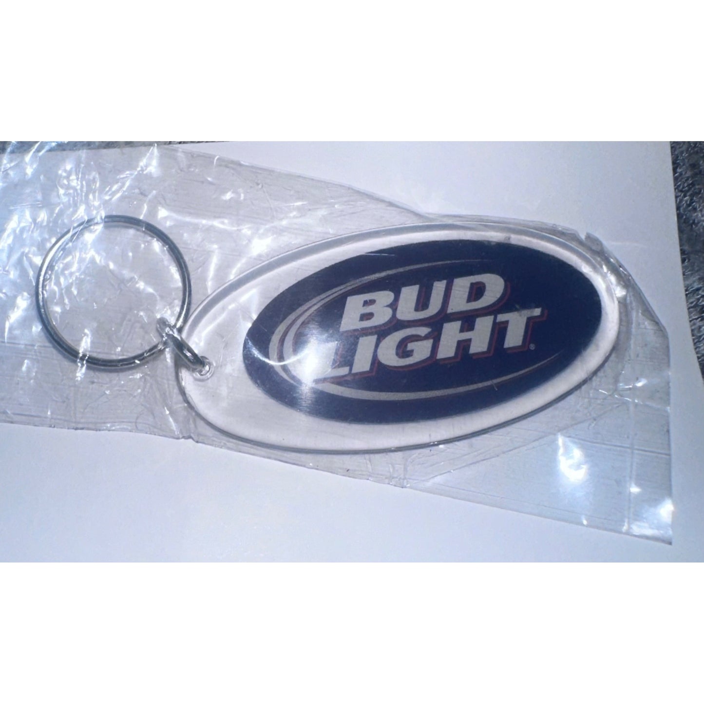 Bud Light Logo acrylic Keychain Oval Shape Metal Ring
