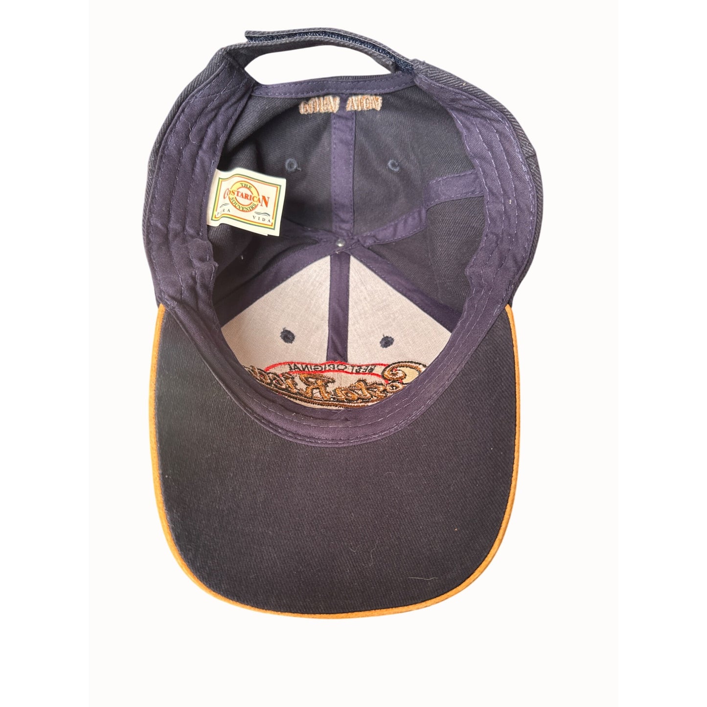 Costa Rica Best Original Pura Vida Embroidered Baseball Cap Navy Tan suede Adj