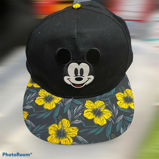 Disney Mickey Mouse Black Floral Hawaiian Hat Snapback Cap Adjustable