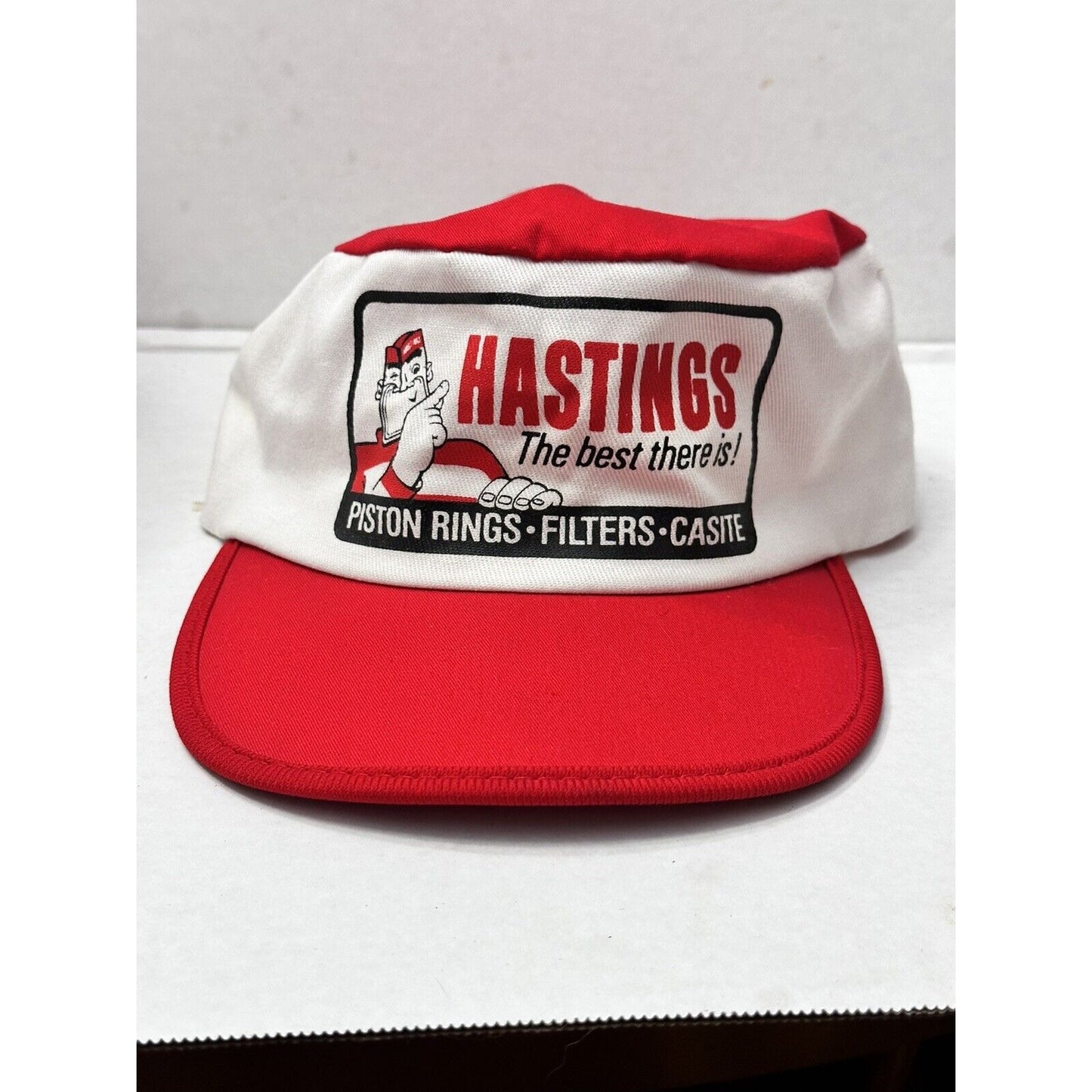 HASTINGS Piston Rings Stretch Fit Painters Hat, Red/White Cap, Made USA