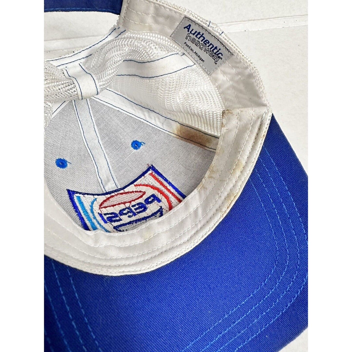 Pepsi Logo Patch Blue White Mesh Back Trucker Hat Mens 1980s