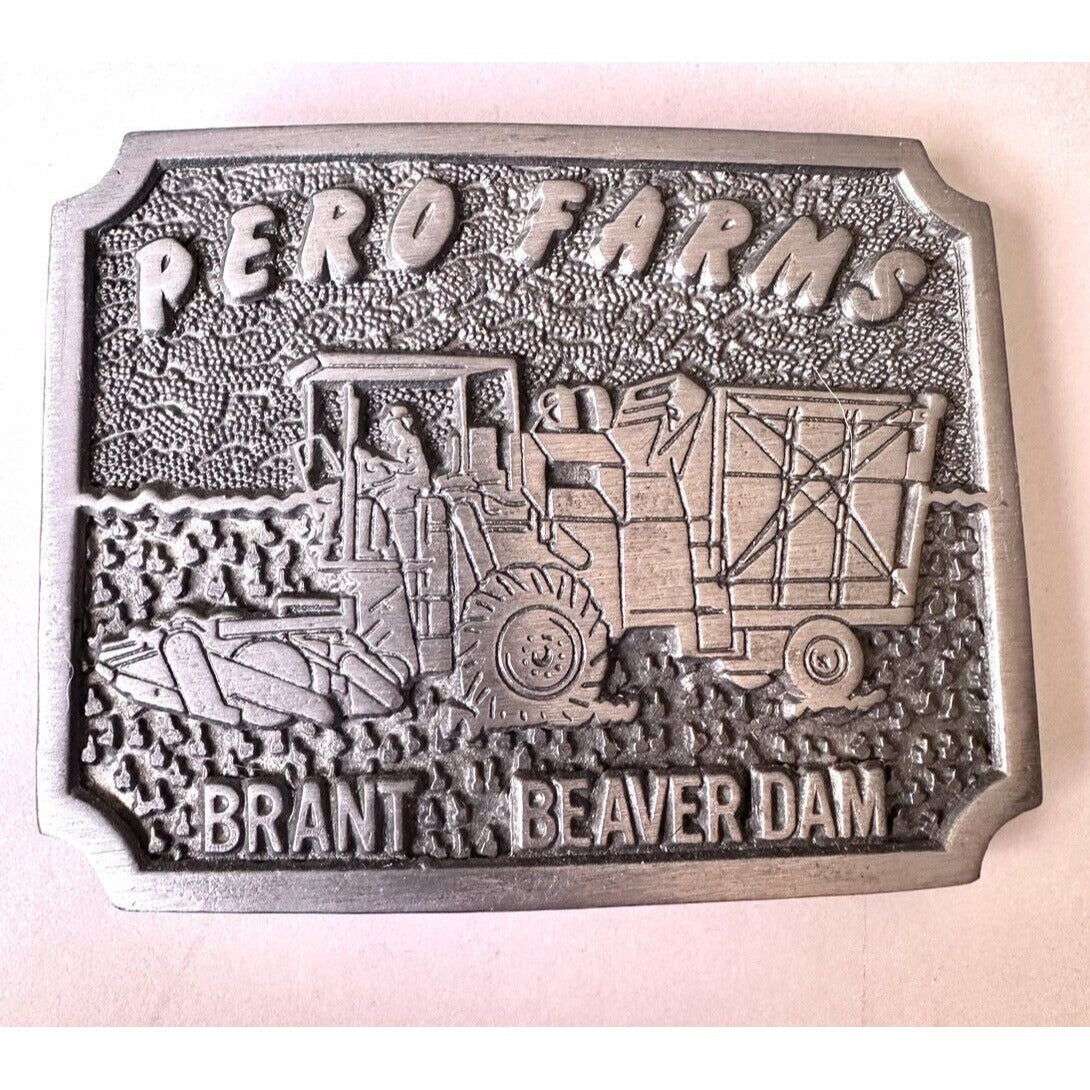 PERO FARMS BRANT BEAVER DAM 1970 PEWTER AGRICULTURE BUCKLE