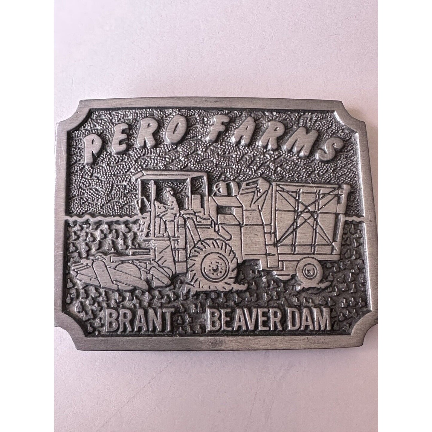 PERO FARMS BRANT BEAVER DAM 1970 PEWTER AGRICULTURE BUCKLE