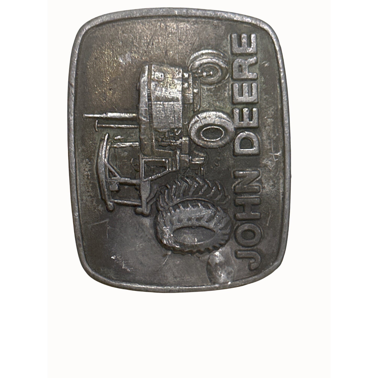John Deere Tractor Belt Buckle 1977 Metal Silver