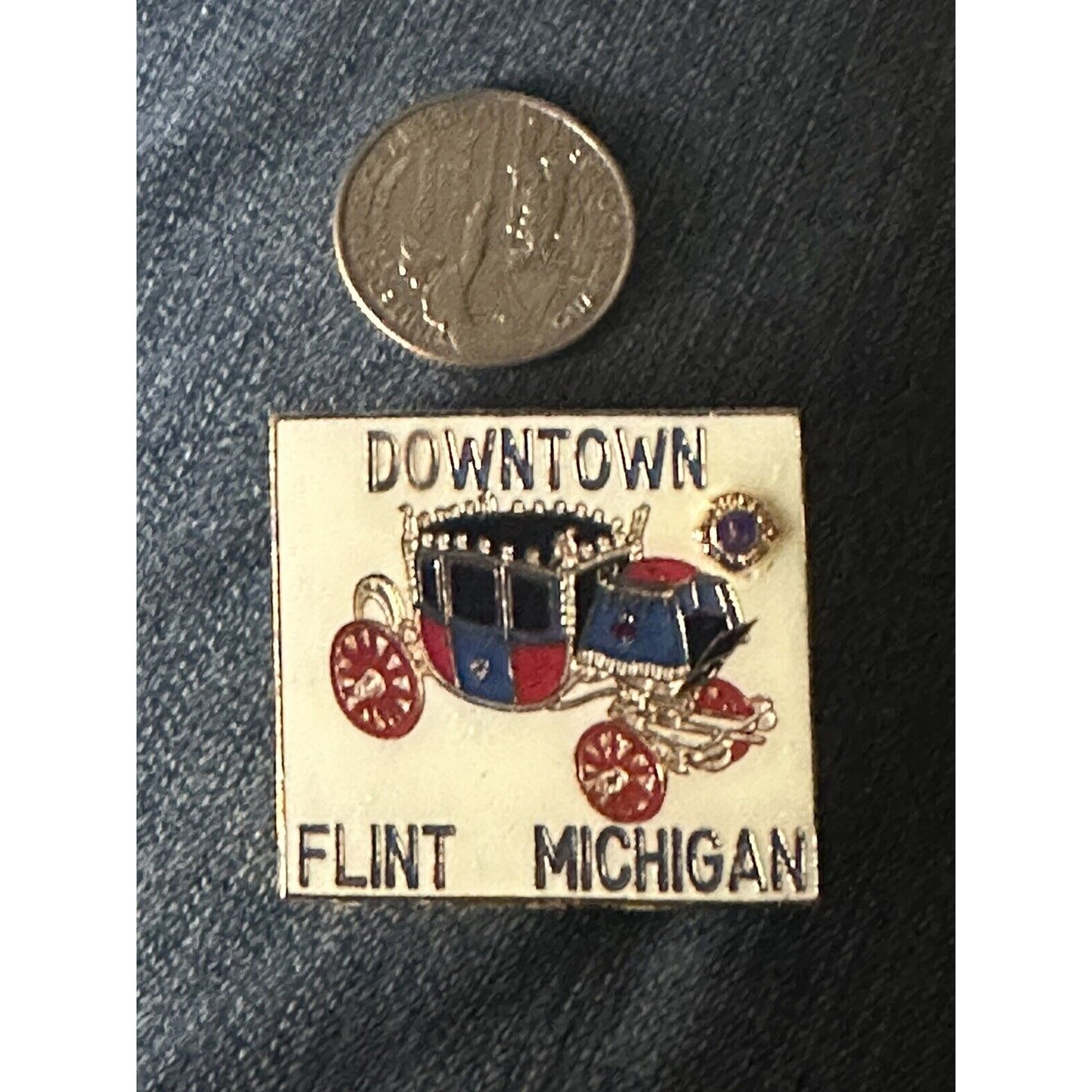 1980's Vtg Lions Club International Pin Downtown Flint Michigan Automobile Big