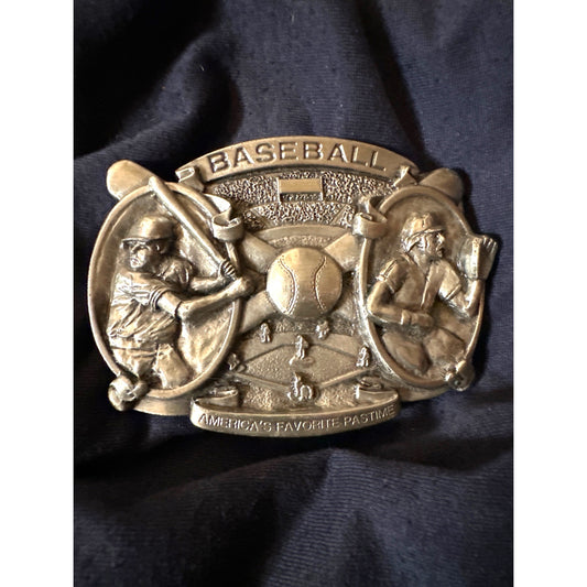 Bergamot Brass Works Baseball Belt Buckle - Americas Favorite Pastime Theme