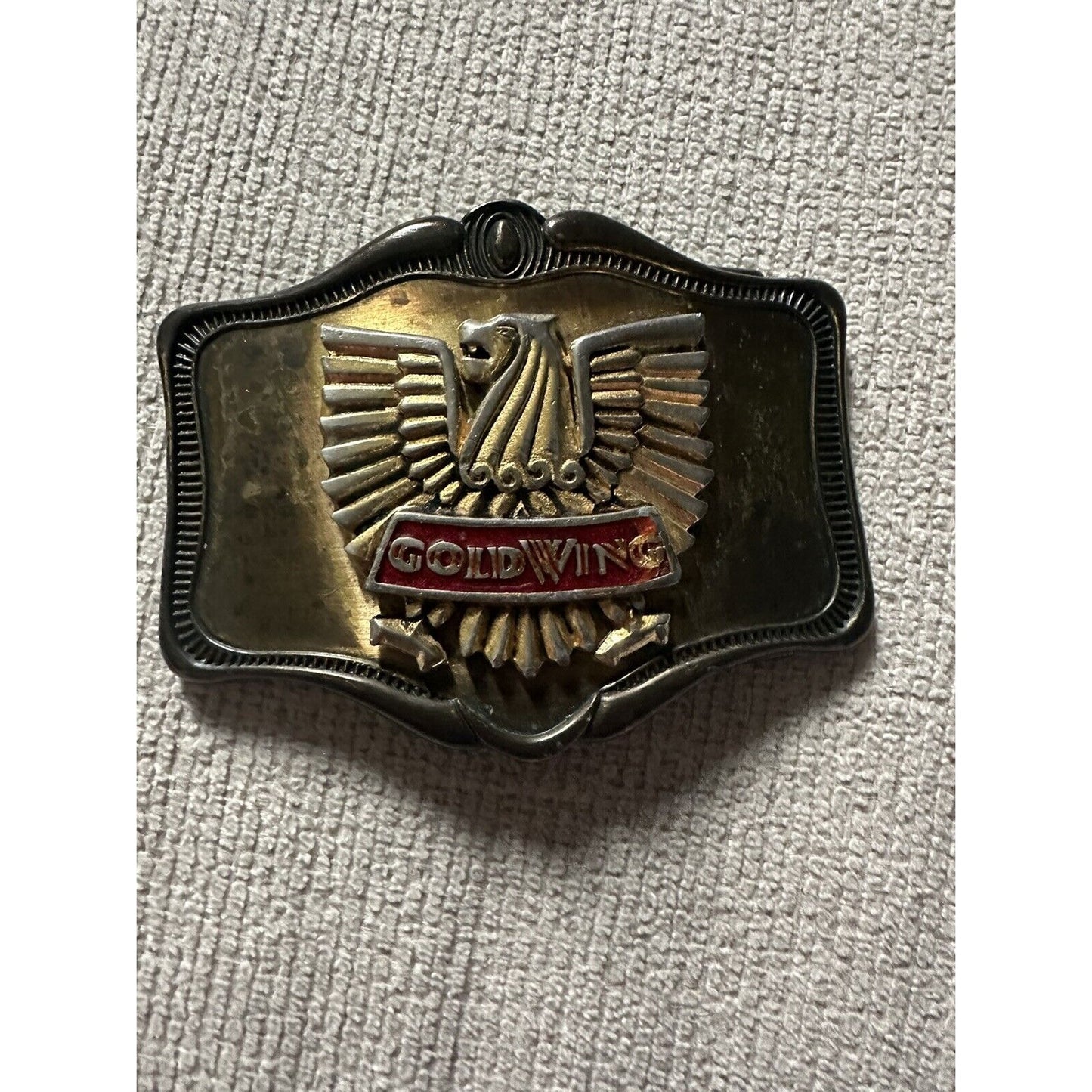 1978 American Honda Motor Corp Goldwing Belt Buckle Gold Eagle Red Logo AHM