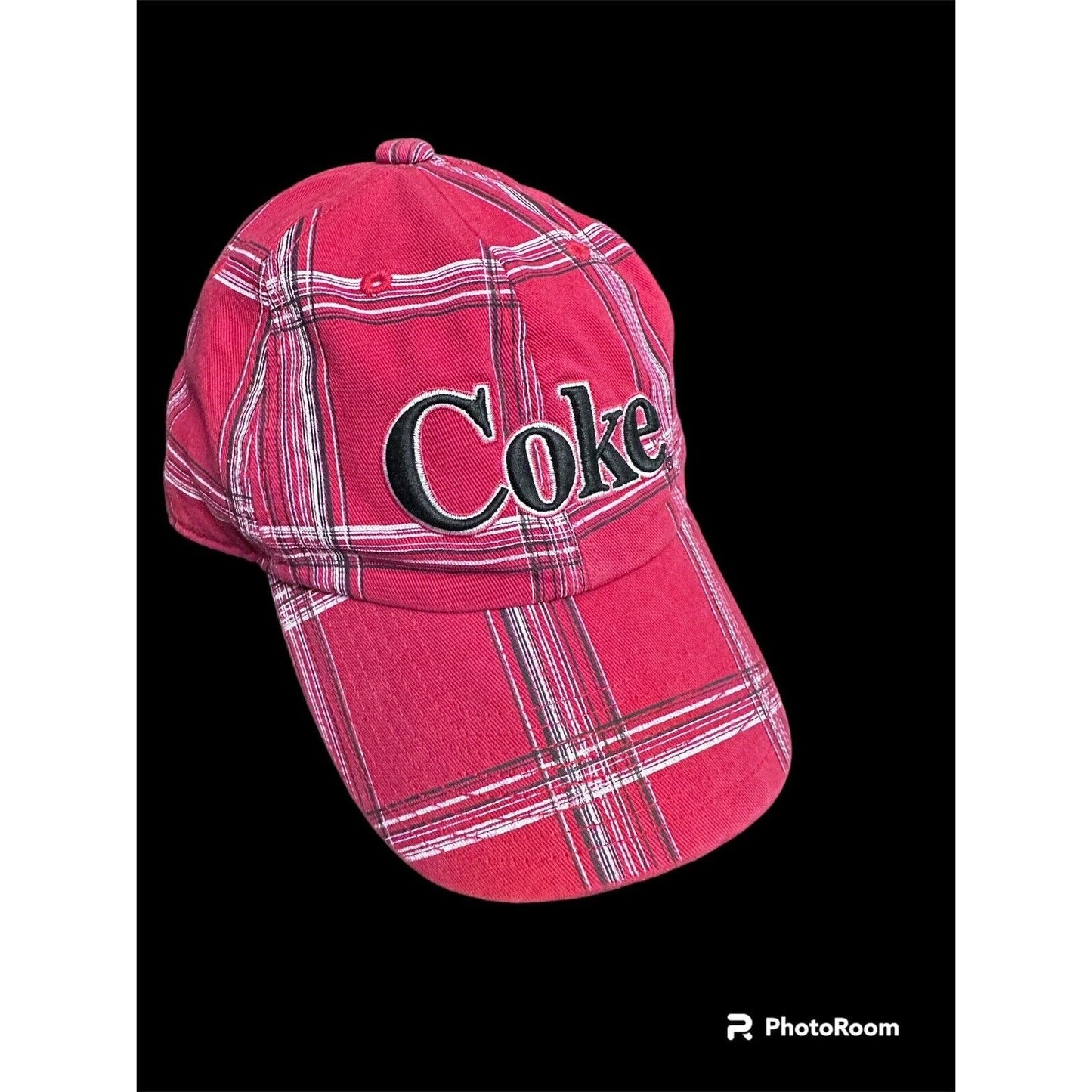 Coca Cola Red Black Tartan Plaid Hat Embroidered Logo Adjustable Coke Company