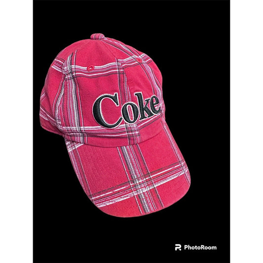 Coca Cola Red Black Tartan Plaid Hat Embroidered Logo Adjustable Coke Company