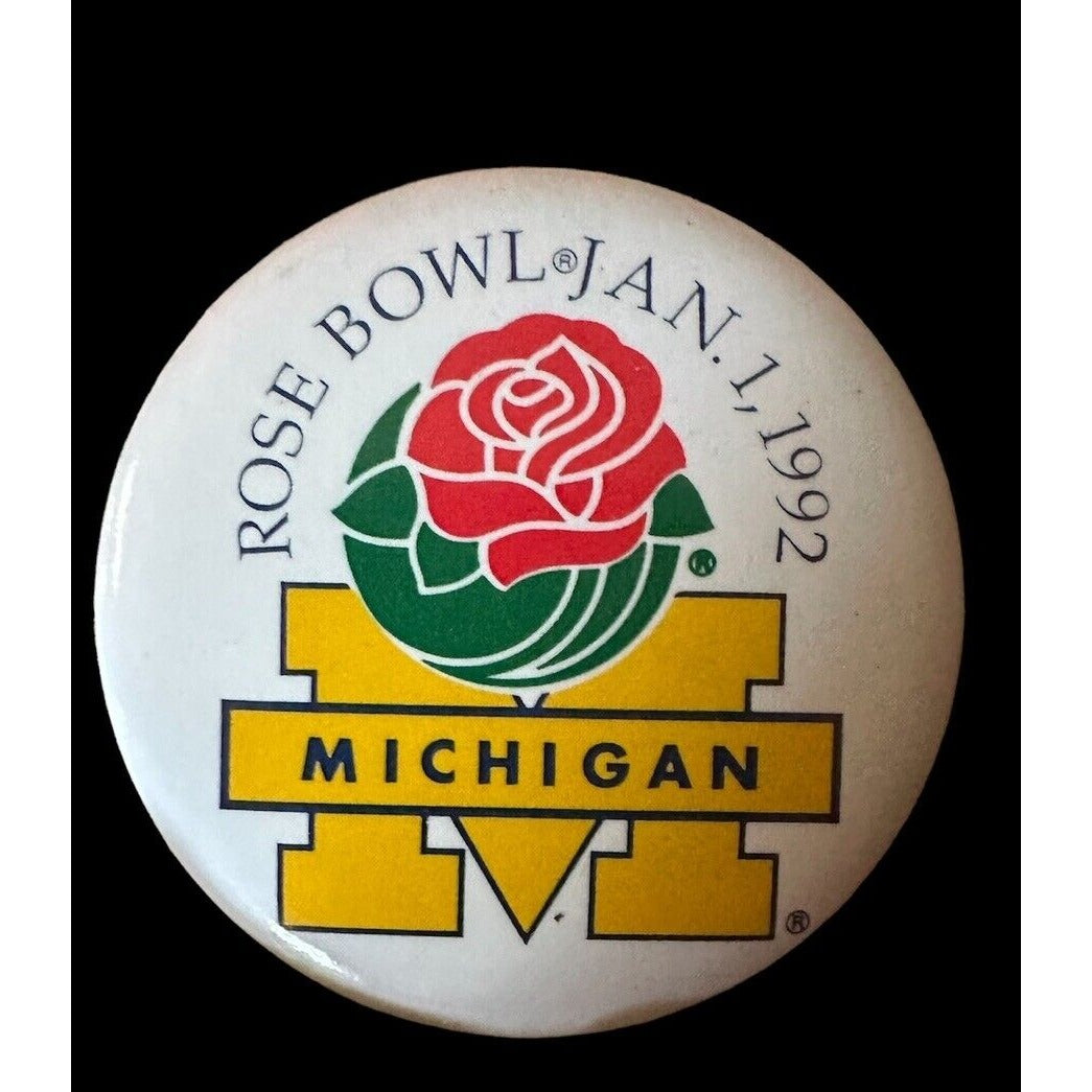 U of M Michigan Football Rose Bowl Jan 1 1992 Pinback Pin Button Vintage