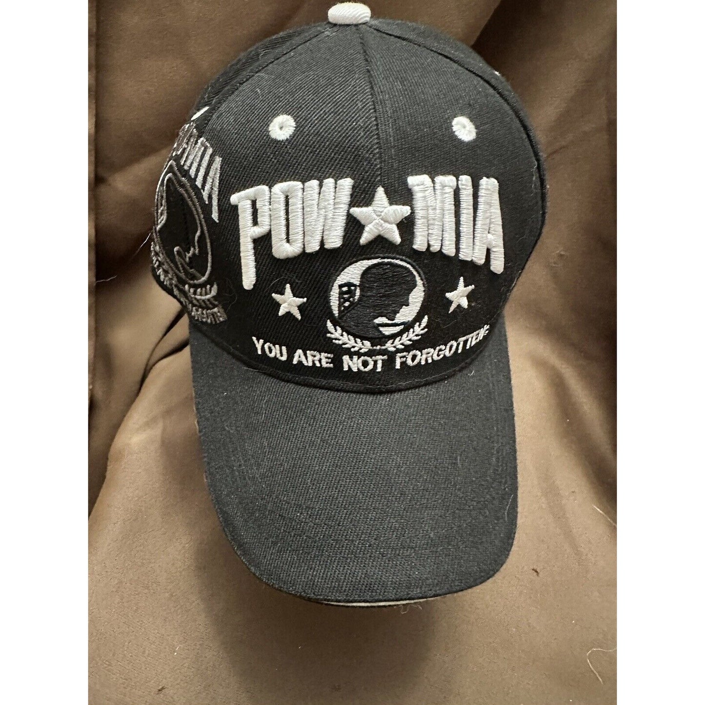 POW/MIA Baseball Cap Hat Black White Embroidered Adjustable